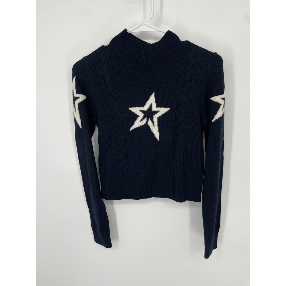 Perfect Moment Sweater Women Small Charcoal Blue 100% Merino Wool Cable Knit NWT